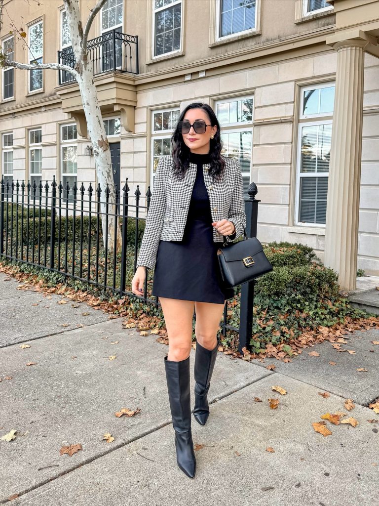 Tweed and Tall Boots: A City-Ready Take on the Little Black Dress